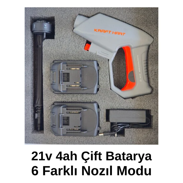 Kraft Hart 21v 4ah Kömürsüz Çift Akülü Katlanabilir Basınçlı Yıkama Makinesi 50 Bar Basınç Oto Araba Bahçe - Görsel 5