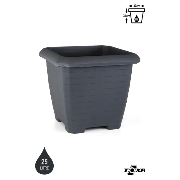 Toxa 44 Litre Tabaksız Antrasit Kare Büyük Boy Plastik Bahçe Çiçek Saksısı Hisar Kale No4 - Görsel 8