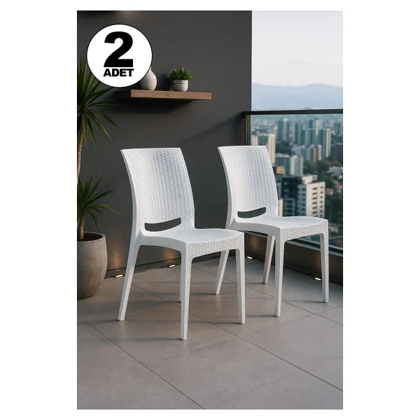 Sandalie 2 Adet Rattan Beyaz Sandalye / Balkon-Bahçe-Teras - Görsel 3