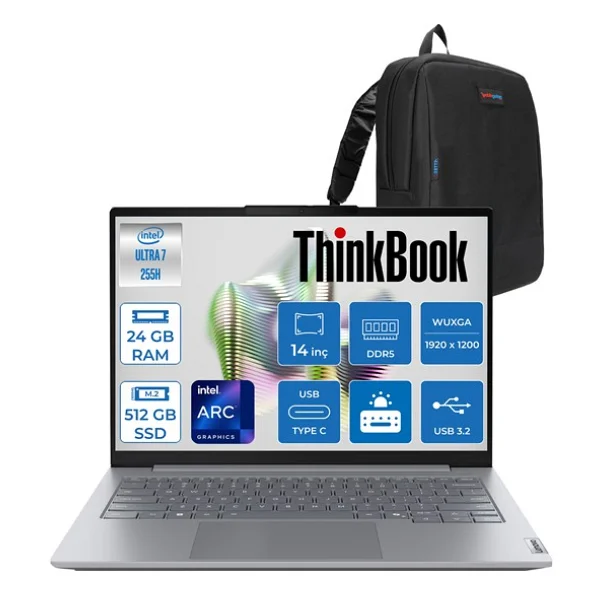 Lenovo Thinkbook 14 G8 Ial Intel Core Ultra 7 255h 24gb DDR5 4tb SSD Intel Arc 140t 14" Wuxga Ips 300nıts Windows 11 Home Taşınabilir Bilgisayar 21sj007btxh08 + Zettaçanta - 4 TB - 24 GB - Görsel 8