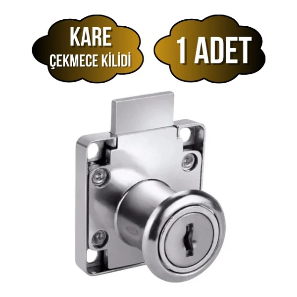 Kare Çekmece Kilidi Anahtarlı Dolap Mobilya Kilidi(Kare) - Krom - Kare - 2 Adet - Görsel 5