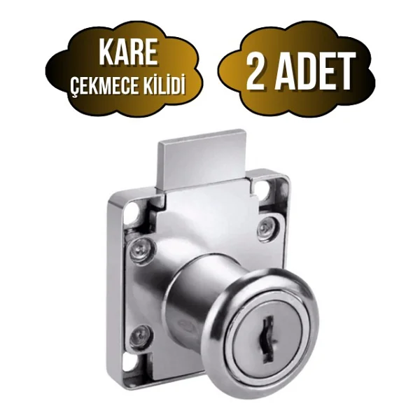 Kare Çekmece Kilidi Anahtarlı Dolap Mobilya Kilidi(Kare) - Krom - Kare - 2 Adet - Görsel 4