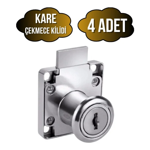 Kare Çekmece Kilidi Anahtarlı Dolap Mobilya Kilidi(Kare) - Krom - Kare - 2 Adet - Görsel 6