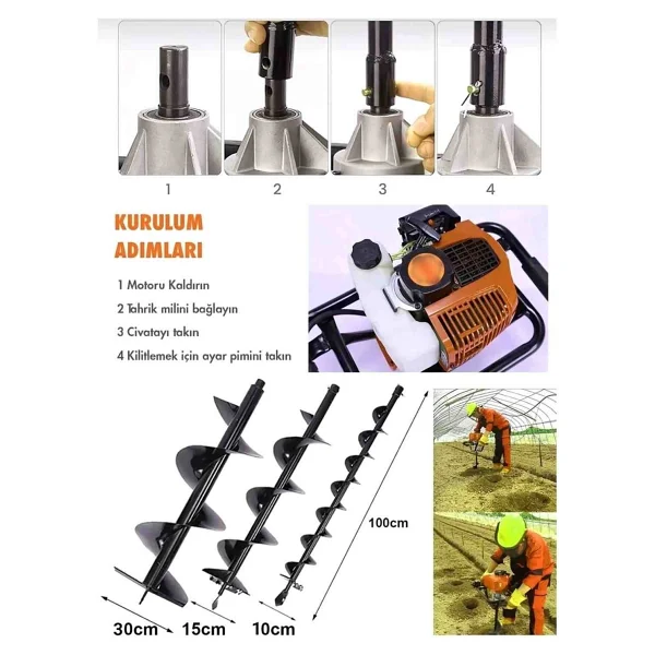 Çap 30 Cm Benzinli Toprak Burgu Makinesi Çukur Açma Delme Ipli Burgu Ucu Dahildir. - Görsel 5