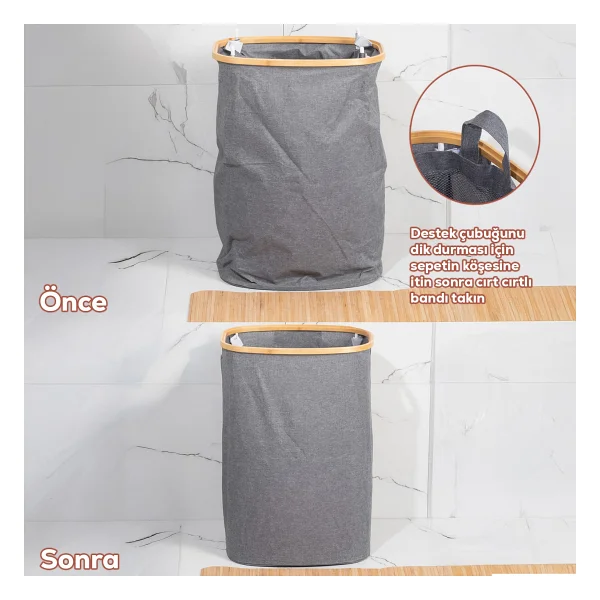 Porsima Mio-101 Bambu Banyo Kirli Çamaşır Sepeti Banyo Düzenleyici Sepet 44x66 Cm - Görsel 2