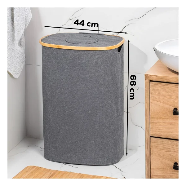 Porsima Mio-101 Bambu Banyo Kirli Çamaşır Sepeti Banyo Düzenleyici Sepet 44x66 Cm - Görsel 3
