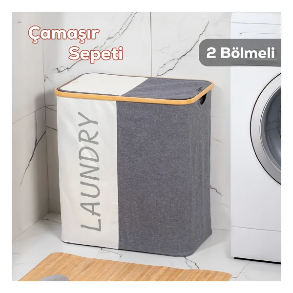 Porsima Mio-101 Bambu Banyo Kirli Çamaşır Sepeti Banyo Düzenleyici Sepet 44x66 Cm - Görsel 6