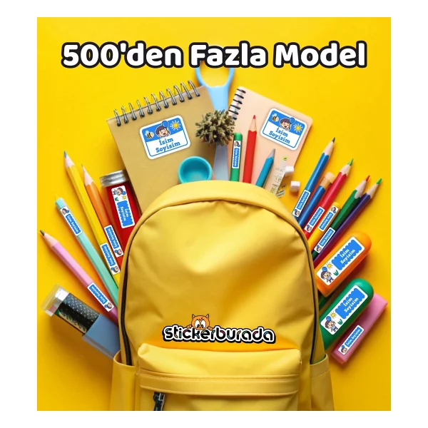 Sb Store Okul Kreş İsim Etiketi Kalem Defter Özel İsim Yazılabilen Etiket Seti Model 36 - 224 Adet - Görsel 2