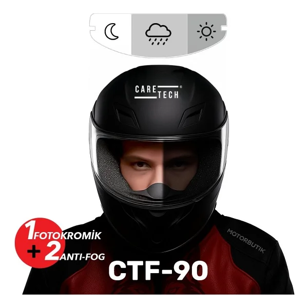 Caretech Buğu Önleyici Ctf-90 Motosiklet Kask Cam Fotokromik Film - Görsel 3