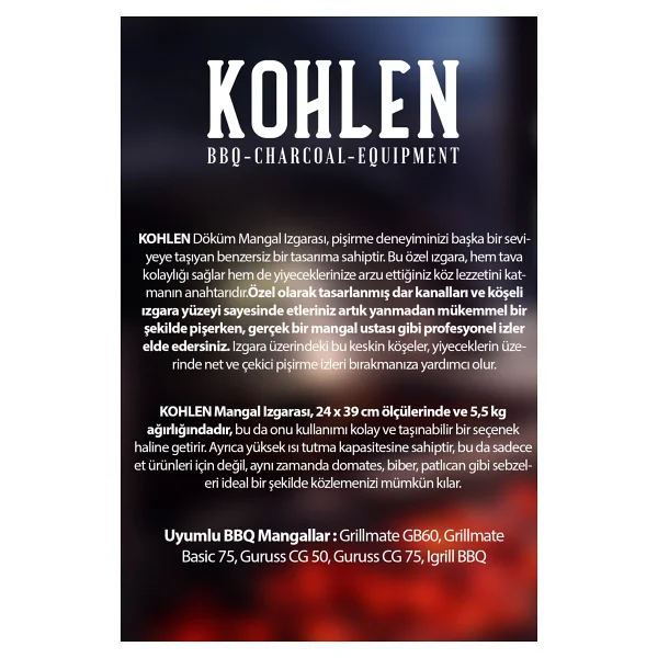 Kohlen Döküm Mangal Gurme Izgarası - Özel Tasarım-Mükemmel Mühürleme-Bbq Döküm Izgarası-Yapışmaz Yüzey - Görsel 5