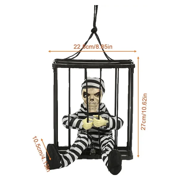 Hareketli Sesli Sensorlu Mahkum Gorunumlu Kuru Kafa Iskelet Dekorasyon 22x27 Cm - Görsel 7