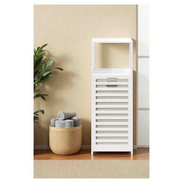 Digithome Bambu Beyaz Mat Lake Kirli Sepetli 2 Raflı Banyo Düzenleyici Çamaşır Sepeti Db-0020 - Görsel 3