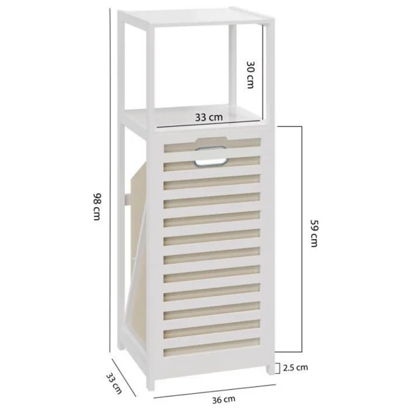 Digithome Bambu Beyaz Mat Lake Kirli Sepetli 2 Raflı Banyo Düzenleyici Çamaşır Sepeti Db-0020 - Görsel 4