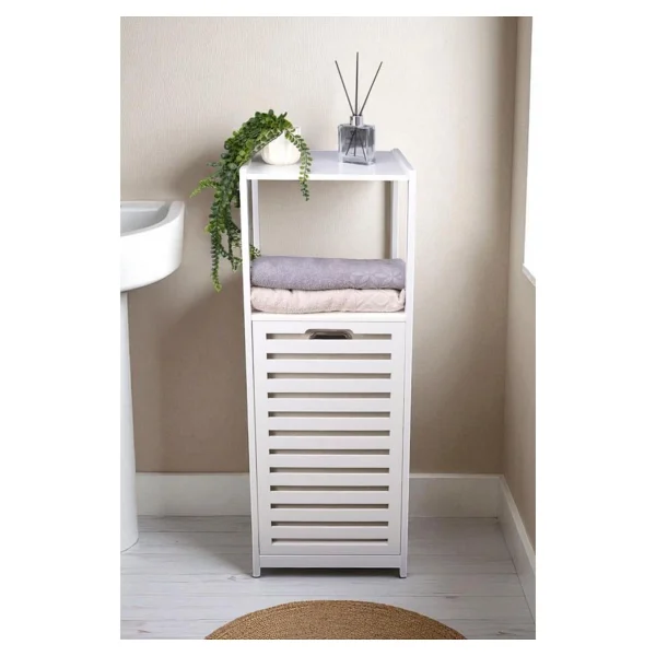 Digithome Bambu Beyaz Mat Lake Kirli Sepetli 2 Raflı Banyo Düzenleyici Çamaşır Sepeti Db-0020 - Görsel 6