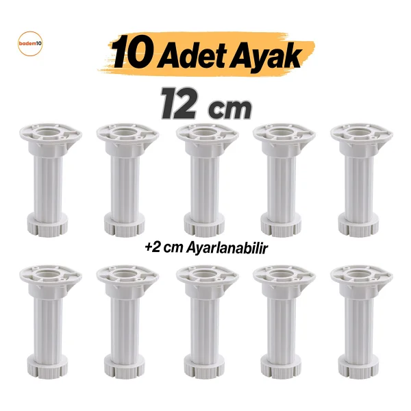 Ayarlanabilir 10 Adet 12 Cm Plastik Ayak Dolap Mobilya Tezgah Yükseltici Yükseltme Ayağı Ayakları - Görsel 6