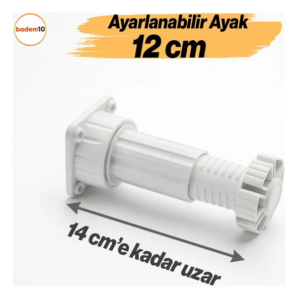 Ayarlanabilir 10 Adet 12 Cm Plastik Ayak Dolap Mobilya Tezgah Yükseltici Yükseltme Ayağı Ayakları - Görsel 4