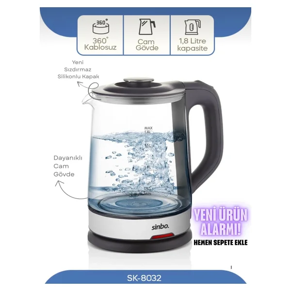 Sinbo Sk-8032 1500 W 1.8 Lt Cam Kettle - Görsel 5