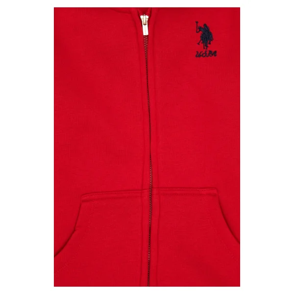 U.S. Polo Assn 50316809-Vr171 Kapüşonlu Tam Fermuarlı Kırmızı Çocuk Sweatshirt - Görsel 3
