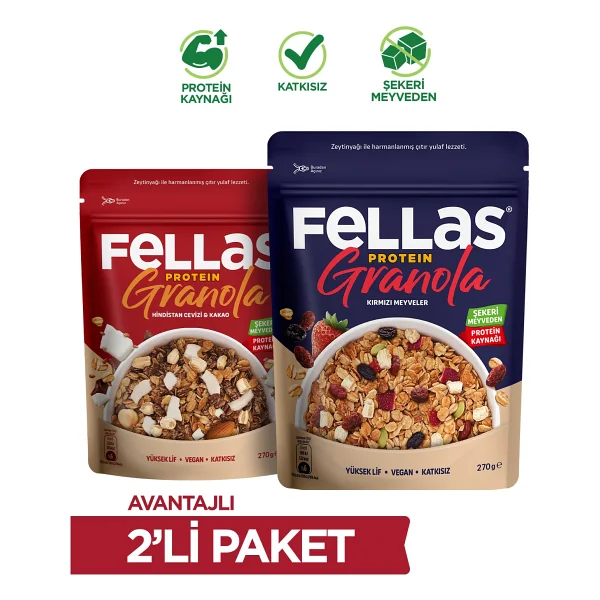 Fellas Protein Granola 2'li Mix Paket - Hindistan Cevizi & Kakao (270 G) + Kırmızı Meyveli (270 G) - 270 Gr - Görsel 8