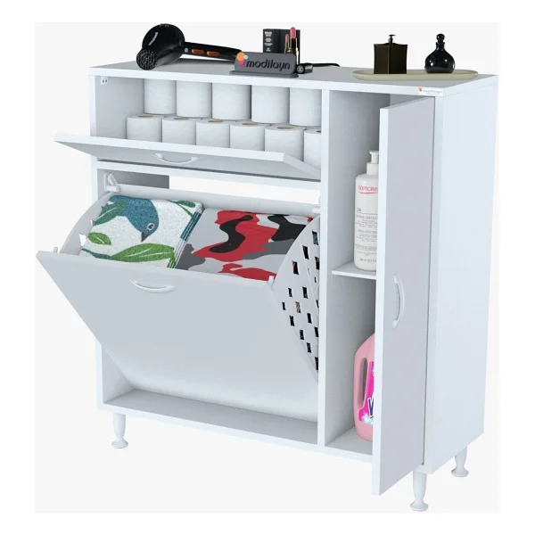 Modilayn Yenice Çok Amaçlı Banyo Dolabı 90 X 97.5 X 32 Cm Kirli Çamaşır Sepetli Dolap - Görsel 8
