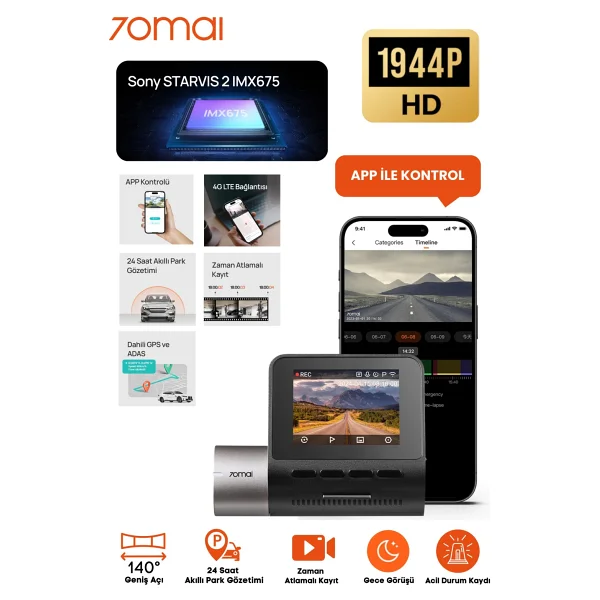 70mai A510 Full HD Ön Araç Kamerası - Görsel 7
