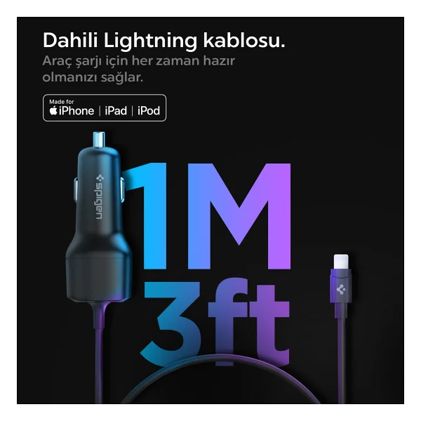 Spigen Acp04205 47 W Lightning Kablolu Hızlı Araç Şarj Aleti - Görsel 6