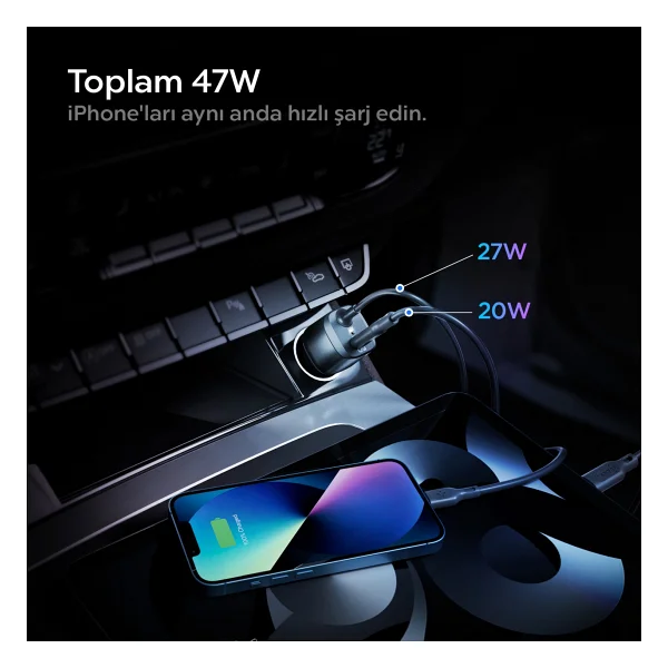 Spigen Acp04205 47 W Lightning Kablolu Hızlı Araç Şarj Aleti - Görsel 2