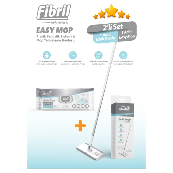 Fibril Easy Mop Pratik Temizlik Sistemi + 1 Paket Temizleme Havlusu 40 Yaprak - Görsel 2