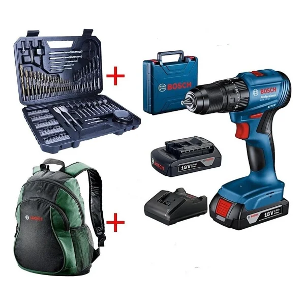 Bosch Professional Gsb 185-Lı 2 X 2.0ah Çift Akülü Darbeli Matkap - 06019k3100 + Bosch V-Line Matkap & Vidalama Karışık Aksesuar Seti 103 Parça - 2607017367 + Bosch Sırt Çantası (Yeşil) - Görsel 5