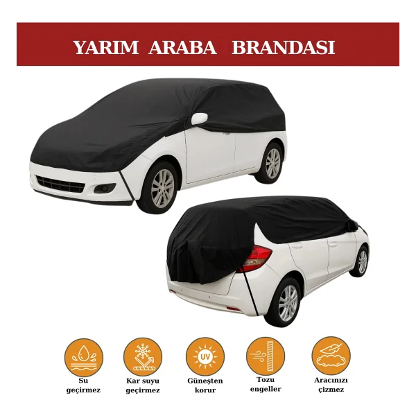 Breen Gri Yarım Araba Brandası, Su Geçirmez, Güneşten Korur, Toz Ve Kir Önleyici, Buzlanma Önleyici - Görsel 10