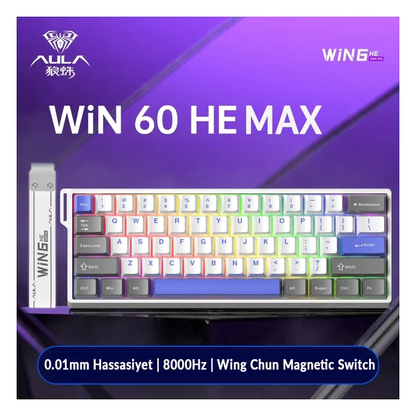 Aula Wın60 He Max RGB %65 Tkl Graywood Magnetic Switch Kablolu Mekanik Oyuncu Klavyesi - Görsel 2