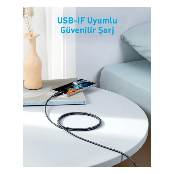 Anker 322 Powerline A81f6 1.8 M Siyah Type-C To Type-C Hızlı Şarj Kablosu - Görsel 4
