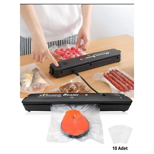 Vacuum Sealer Gıda Mühürleme Vakum Makinesi- Yiyecek Tazeliği Koruma Ev Ve Restoran- 10 Adet Poşet Hediyeli - Görsel 5