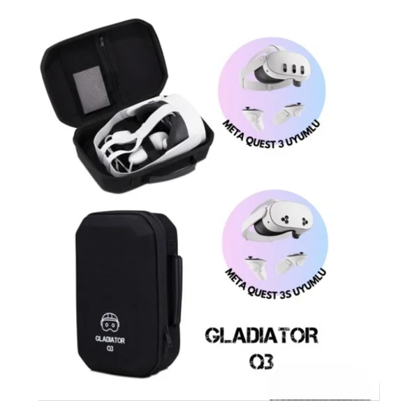 Gladiator Q3 Gri Meta Quest 3 Çantası Quest 3 Ve 3s Uyumlu Özel Çanta - Siyah - Görsel 6