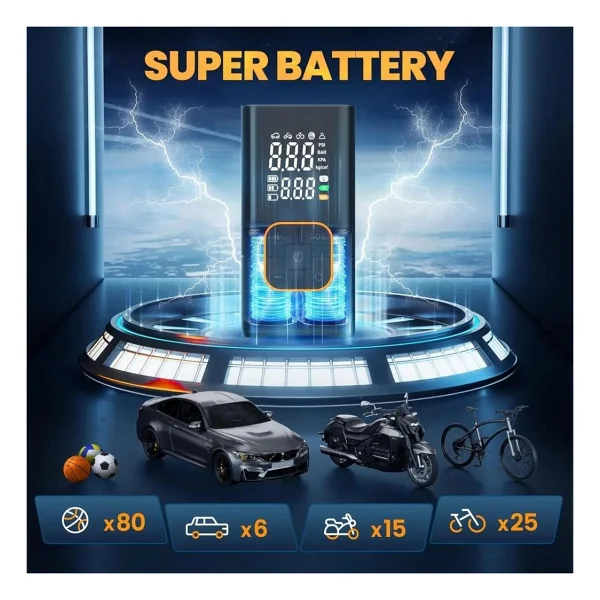 Schulzz Dijital Kablosuz USB 2x2000mah Göstergeli Oto Lastik, Bisiklet Hava Pompası Kompresörü - Görsel 5