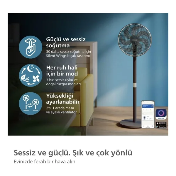 Philips Uzaktan Akıllı Kontrol 3000 Serisi Vantilatör, Silentwings Teknolojisi İle Güçlü Ve Ultra Sessiz + Yün &Hav Temizleyici - Siyah - Görsel 6