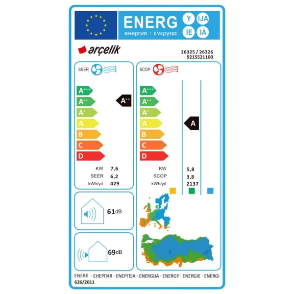 Arçelik 26326 A++ 26000 Btu Inverter Salon Tipi Klima - Görsel 8