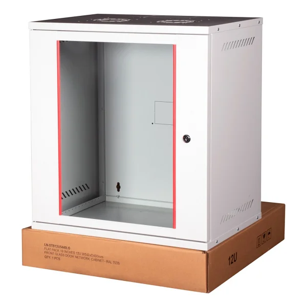 Lande - 12u 19" Cam Kapaklı Duvar Tipi Rack Kabinet Genişlik: 544 Mm Derinlik: 400 Mm Açık Gri Demonte - Görsel 7