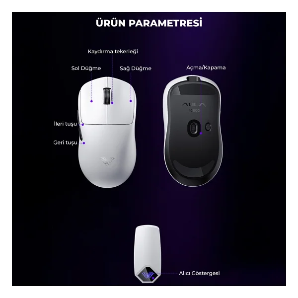 Aula Sc800 Lightweight Optik Kablolu/Kablosuz Oyuncu Mouse - Görsel 6