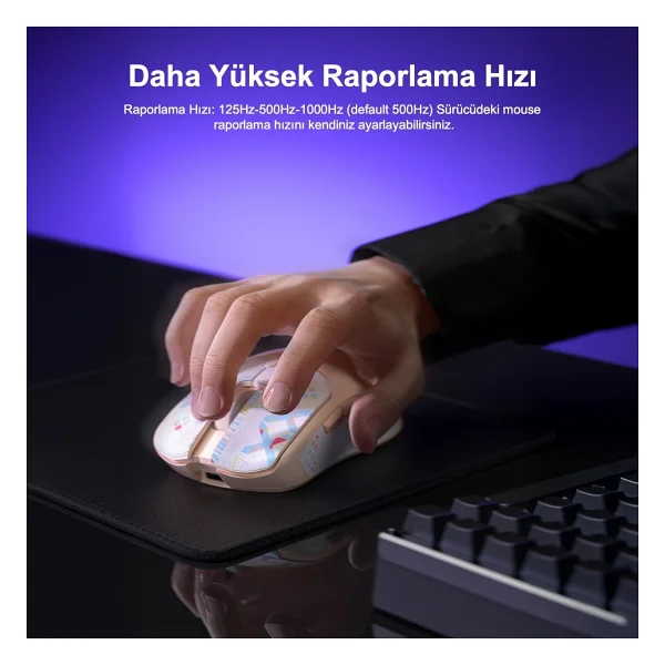Aula Sc580x Lightweight Beyaz Şarjlı Makrolu Ergonomik Optik Kablolu/Kablosuz Oyuncu Mouse - Görsel 6