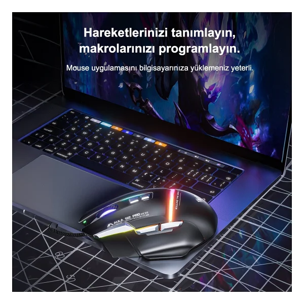 Aula S12 Pro Siyah Makrolu Ergonomik Optik Kablolu Oyuncu Mouse - Görsel 7
