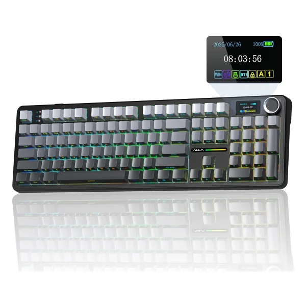 Aula F108 Pro Ekranlı Mekanik Klavye Zephyr Switch RGB Hot Swap 8000mah Makrolu Oyuncu Klavyesi Gri - Görsel 6