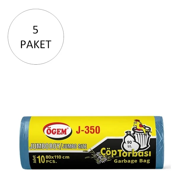 Ögem J-350 Jumbo Boy Çöp Torbası 80 X 110 Cm 10'lu Rulo X 5 Paket = 50 Adet Mavi - Görsel 2
