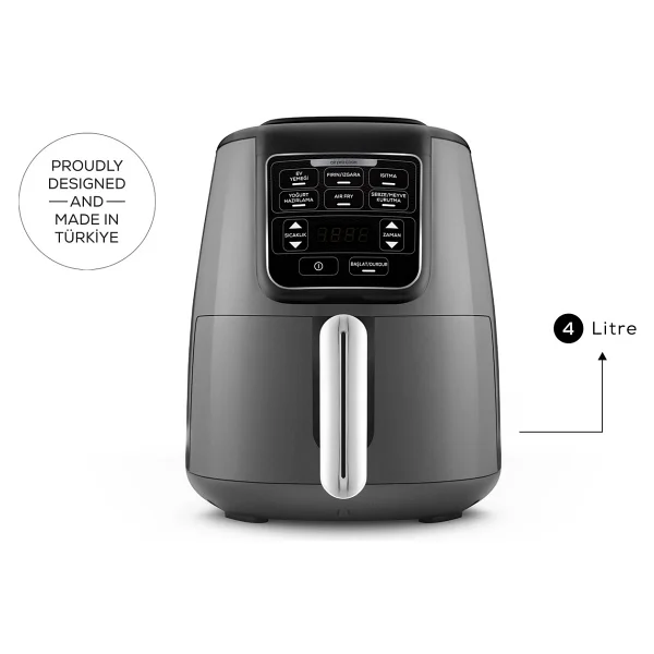 Karaca Air Pro Cook XL 2in1 Airfryer 4 Lt Konuşan Yağsız Space Gray Fritöz - Görsel 5
