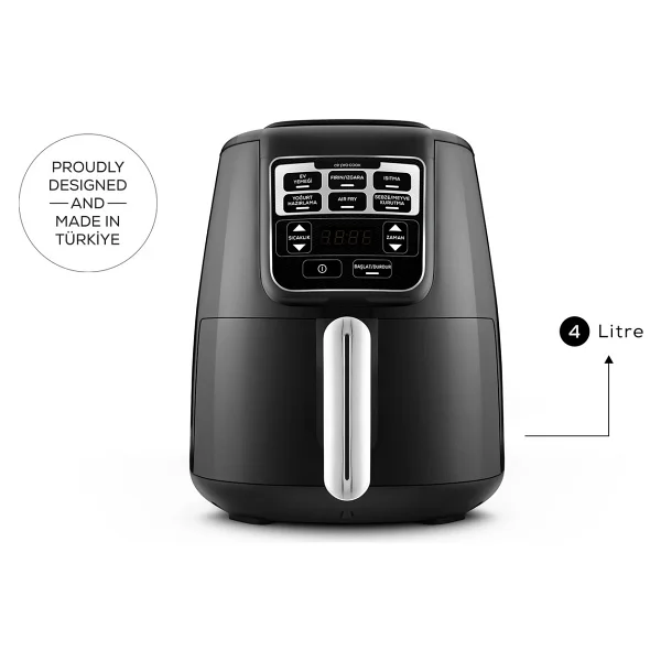 Karaca Air Pro Cook XL 2in1 Airfryer 4 Lt Konuşan Yağsız Black Chrome Fritöz - Görsel 5