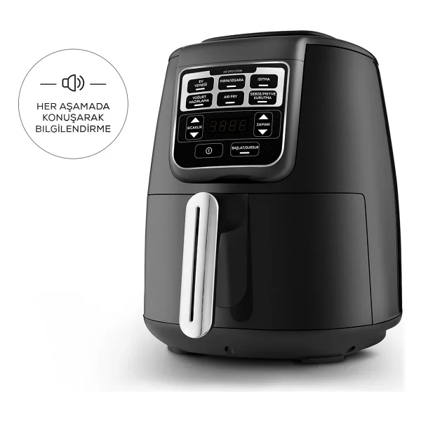 Karaca Air Pro Cook XL 2in1 Airfryer 4 Lt Konuşan Yağsız Black Chrome Fritöz - Görsel 6