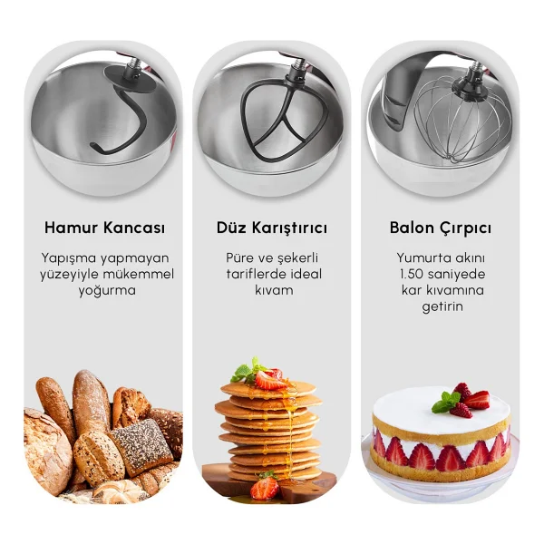 Karaca Mastermaid Chef Pro Çift Kollu 1750 W 5 Lt Kırmızı Stand Mikser - Görsel 5