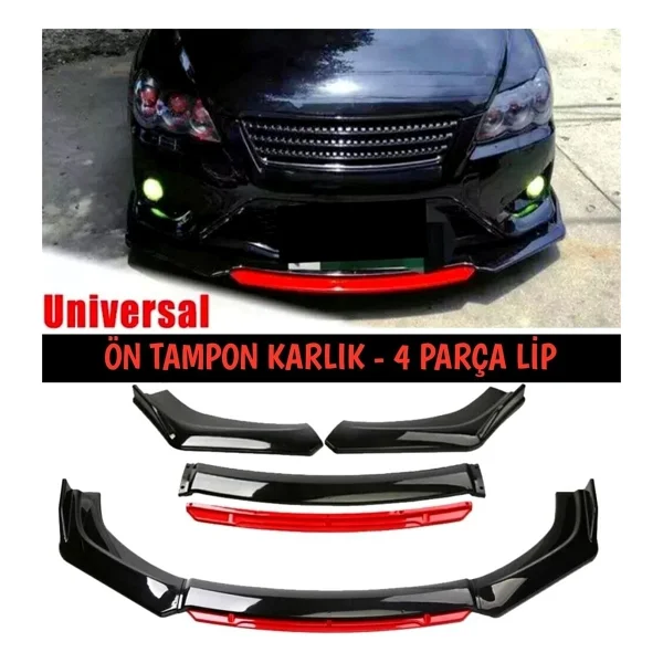 Ön Tampon Eki Universal Ön Lip Vw Transporter T5-T6-T7 Uyumlu Ön Karlık Siyah-Kırmızı - Görsel 3