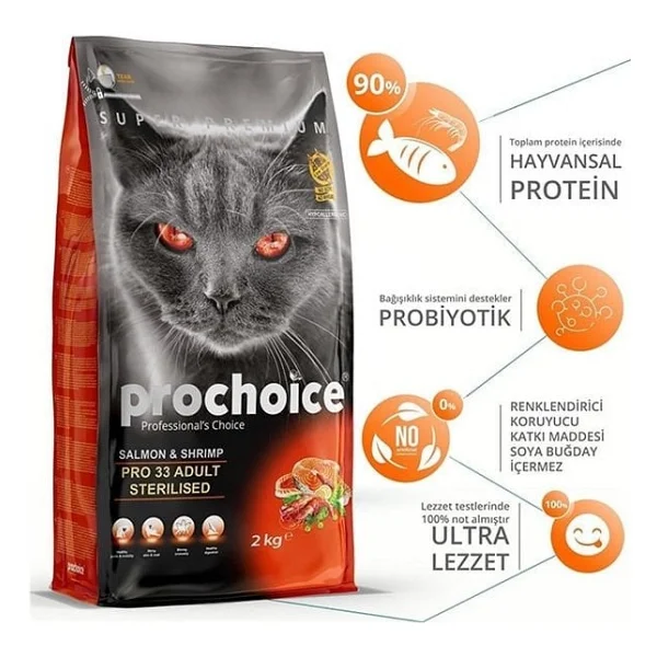 Prochoice Pro 33 Sterilised Somon Ve Karidesli 15 Kg Yetişkin Kedi Maması - Görsel 6