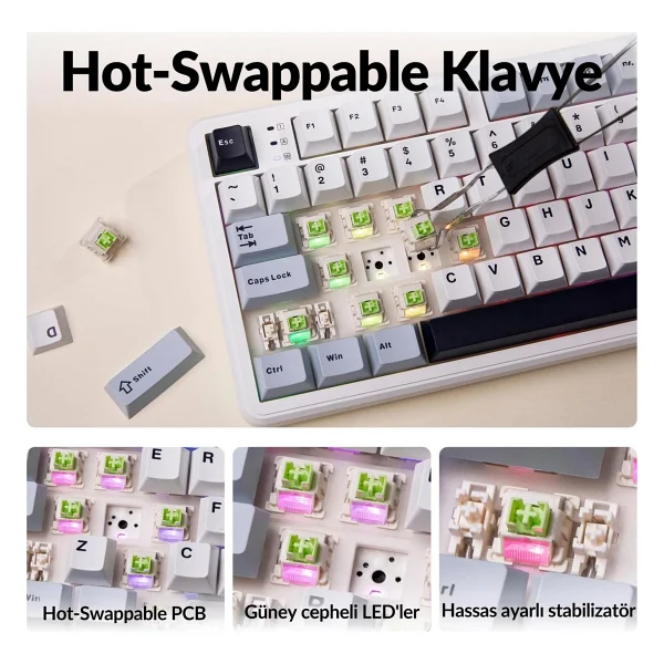 Aula F108 Pro Ekranlı Mekanik Klavye Reaper Switch RGB Hot Swap 8000mah Makrolu Oyuncu Klavyesi Mavi - Görsel 5